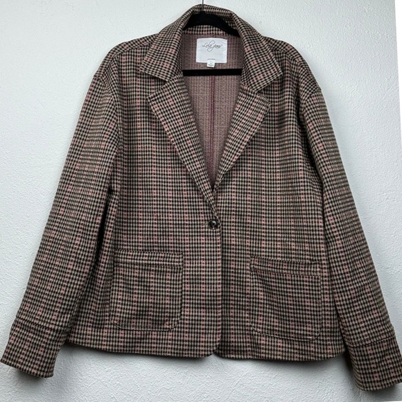 Lola Jeans Jackets & Blazers - Lola Jeans Pink Houndstooth Plaid Knit Blazer - 2X- DarkAcademia Preppy